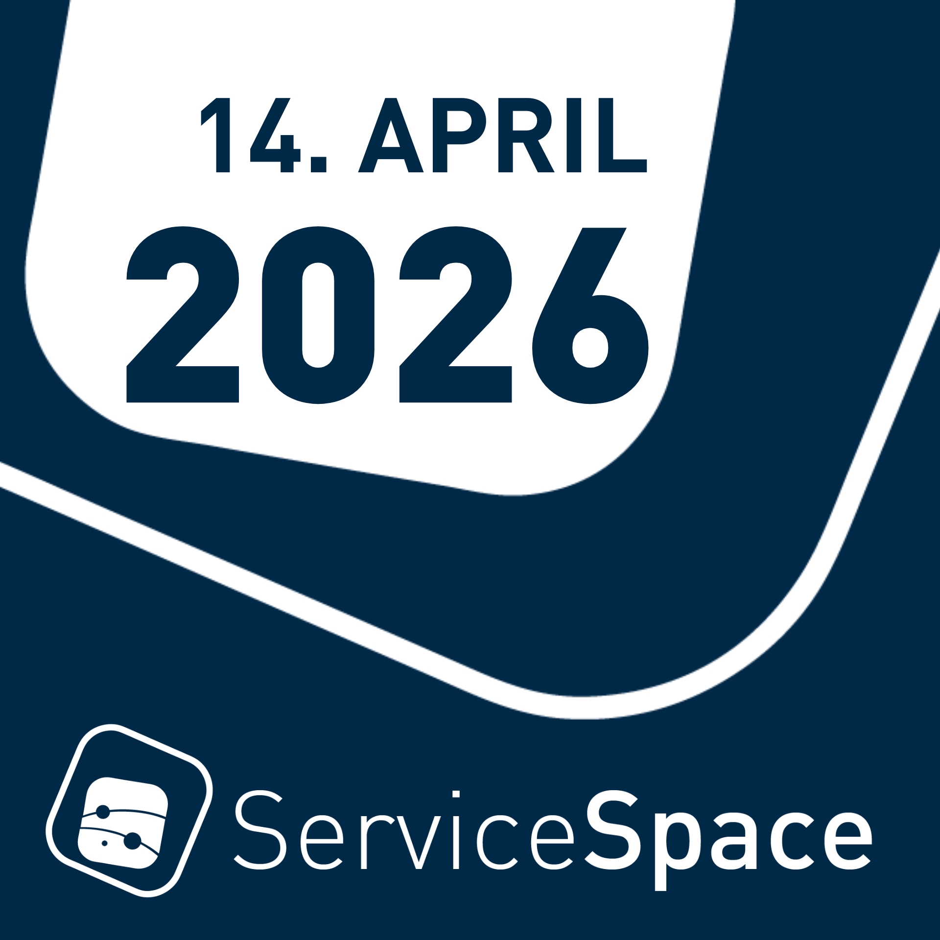 Das Datum 14. April 2026 prominent in dunkelbau auf weiß im ITSM Partner Icon, dazu das Service Space Logo